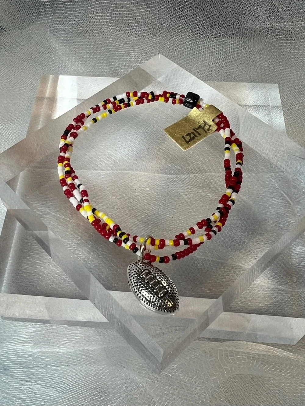 Kansas City Chiefs Colors Football Charm Seed Bead Bracelet Unisex (FL1127)